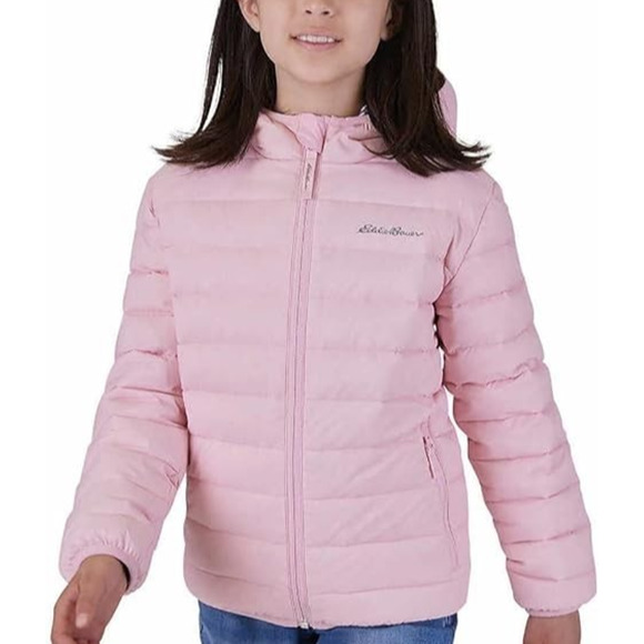 Eddie Bauer Girls Pink (camo) Reversible Hooded Puffer Down Jacket X-Small 4/5 - Picture 1 of 7
